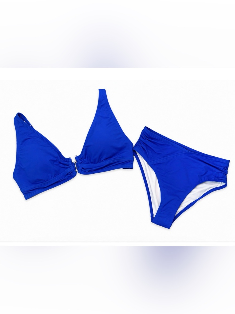 WHITE HOUSE BLACK MARKET WHBM BLUE U HOOK TOP HIGH WAIST BIKINI BOTTOMS SWIMSUIT
